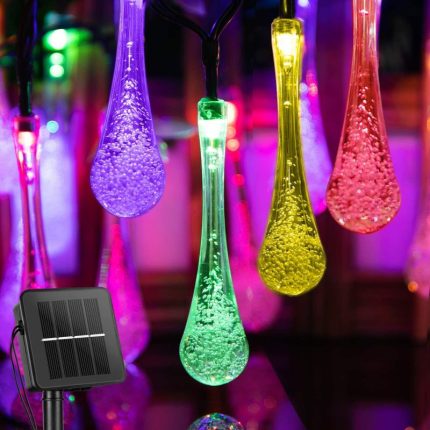 Water Drop Shape String Solar Lamps Garden Outdoor LED String Lights for Party Decoration with Solar Power