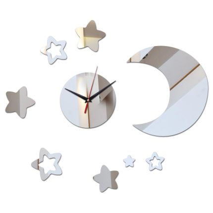 new fashion diy wall clock Clocks Home Decoration Acrylic 3d Mirror stickers modern  living room moon and star